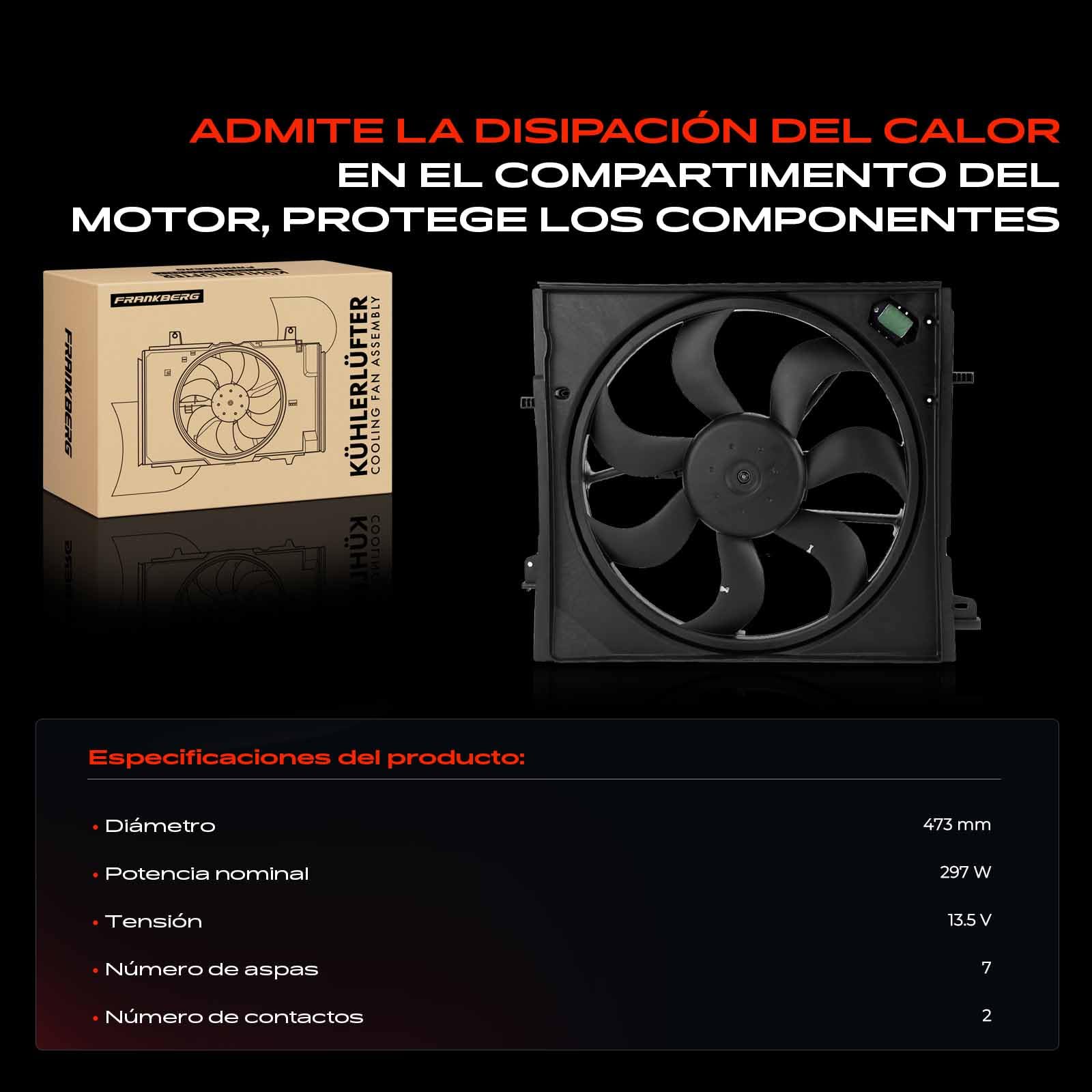 Frankberg Ventilador del radiador Rueda del ventilador Radiador de agua | Compatible con Qashqai II SUV J11 J11 1.2 DiG-T 2.0 ALL MODE 4x4-i 2013-2025 Replace# 85946,21481DF30A