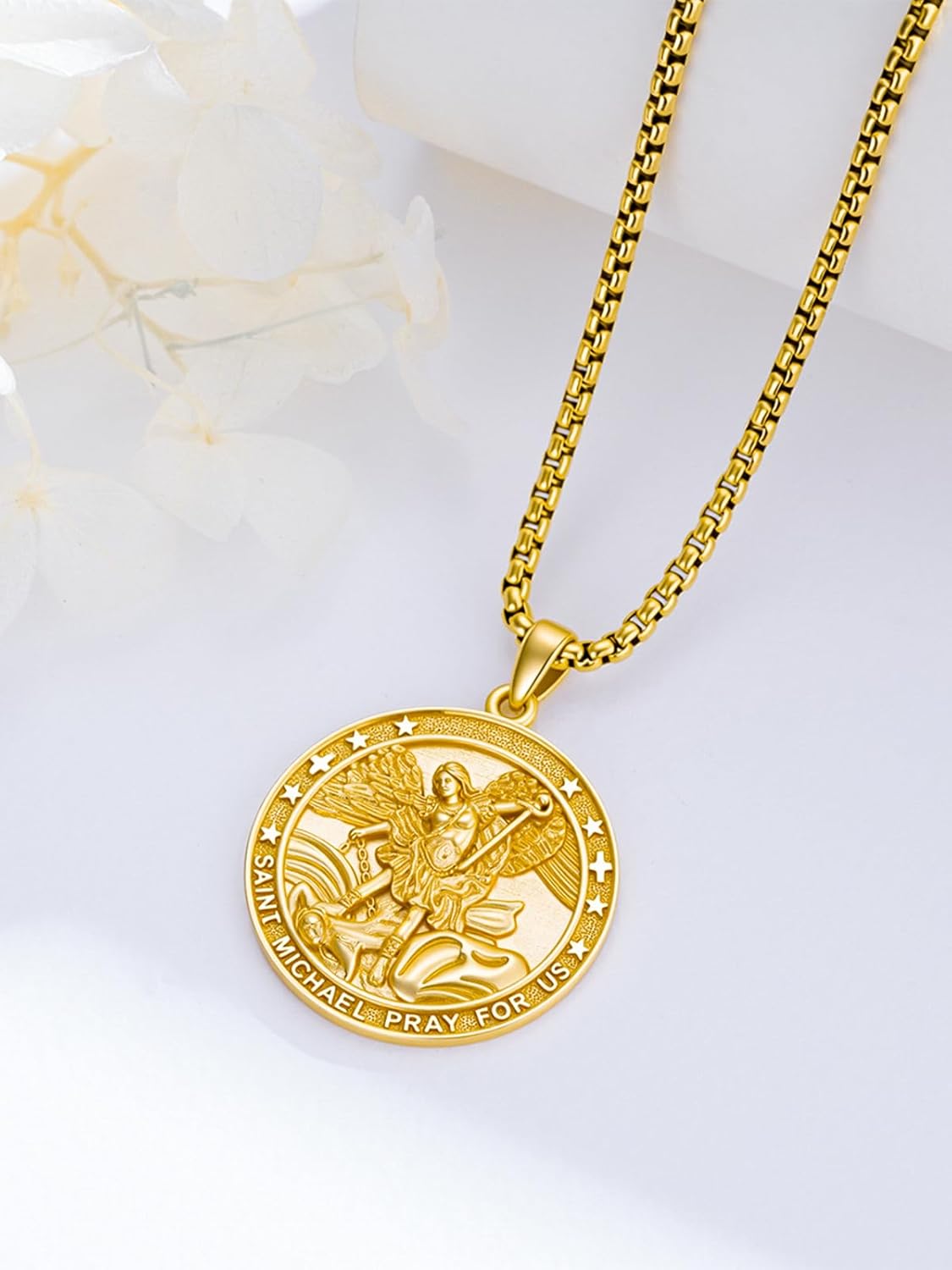 Midir&Etain Saint Michael Necklace 925 Sterling Silver Gold Plated Archangel Michael Pendant Patron Amulet Medal Catholic Jewelry Gifts for Men Women - Image 4