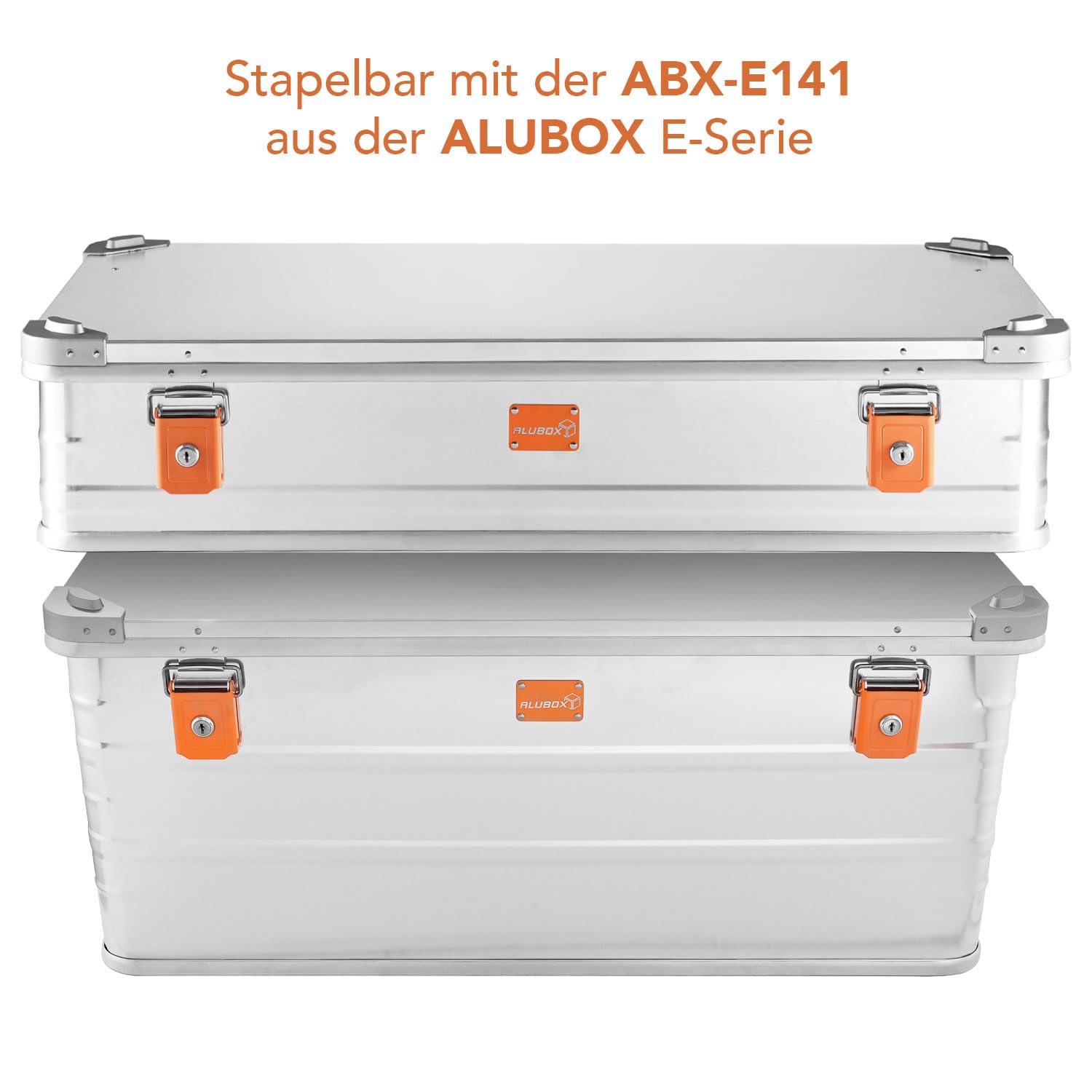 Alubox Alukiste abschließbar E141-17 - Premium Aluminium Lagerbox 67 Liter - Deckel mit Aluminium Druckguss Stapelecken und Gummidichtung - inklusive Schlösser - Bodenmaß E141 - Innenhöhe 17 cm