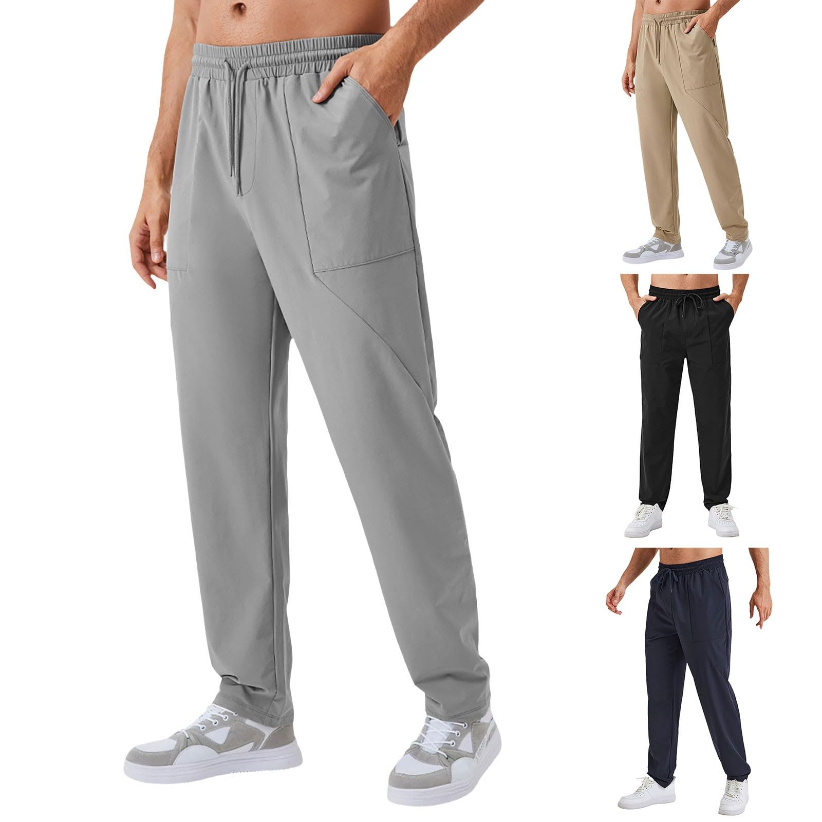 Pantaloni sportivi da uomo lunghi e dritti, con elastico in vita, leggeri