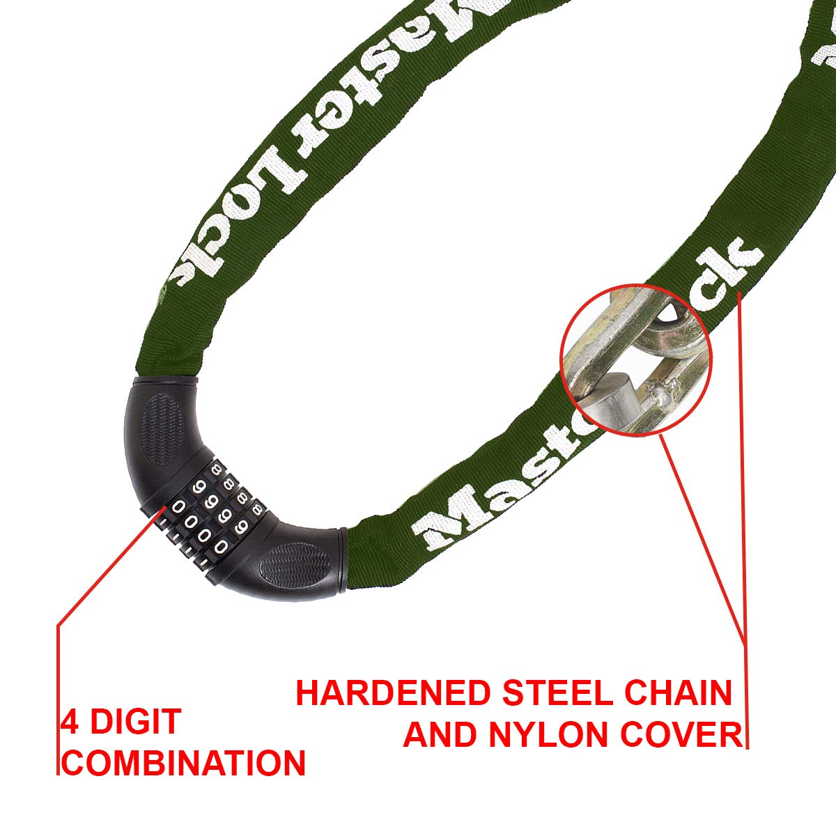 Master Lock 8028EURD Lucchetto Bici con Combinazione, Verde, 150 cm