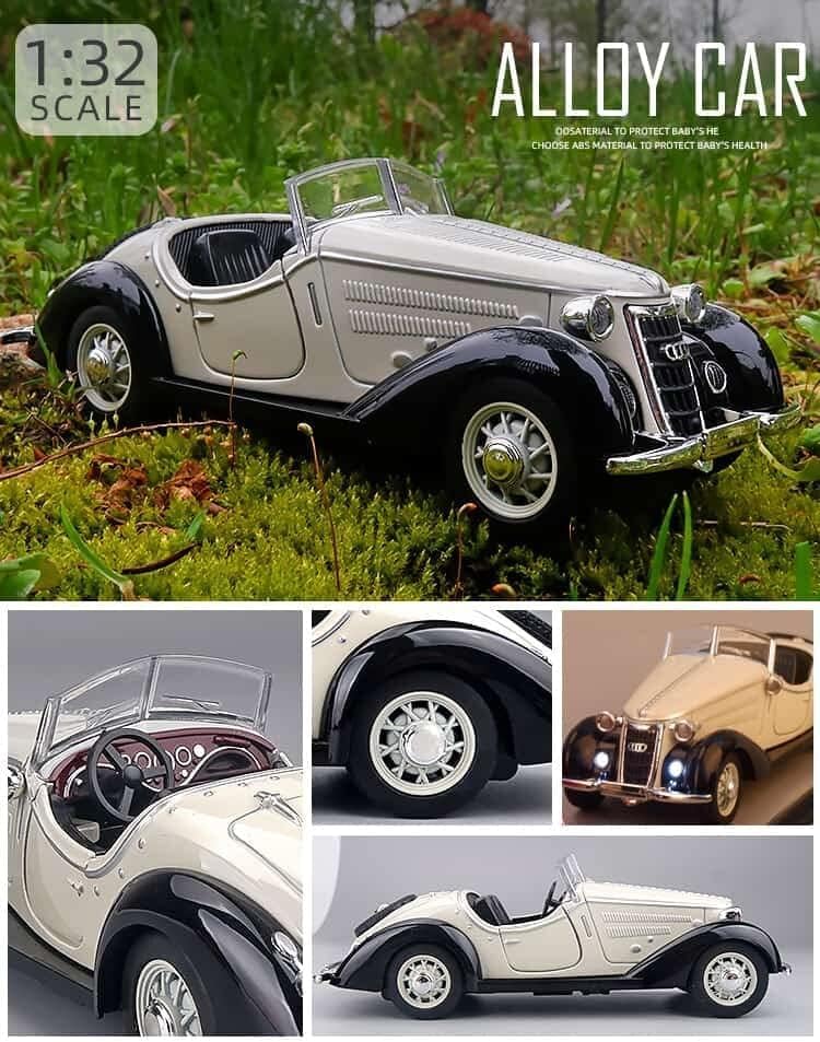 Image of SPITEN 1936 Mercedes-Benz 500 K Vintage Cars 1:32 Diecast Scale Model Alloy Metal Pull Back Toy car for Kids with Openable Doors & Light, Music Toy Vehicle for Kids - Colors as Per Stock