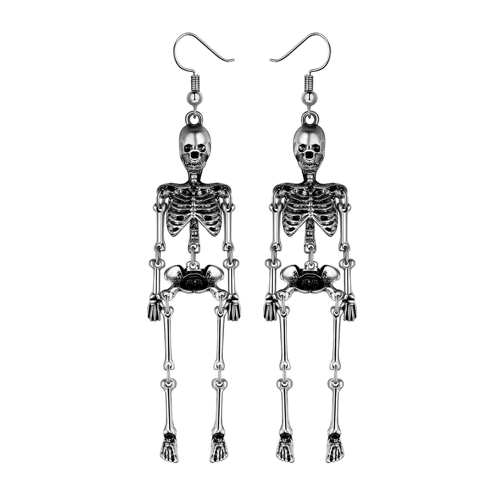 Skull Dangle Earrings Halloween - Women Jointed Skeleton Long Ear Drop Earrings Stud Halloween Costume Accessories Goth Punk Edgy Dangly Hip Hop Rock Ear Piercing Skull Jewelry for Women Men
