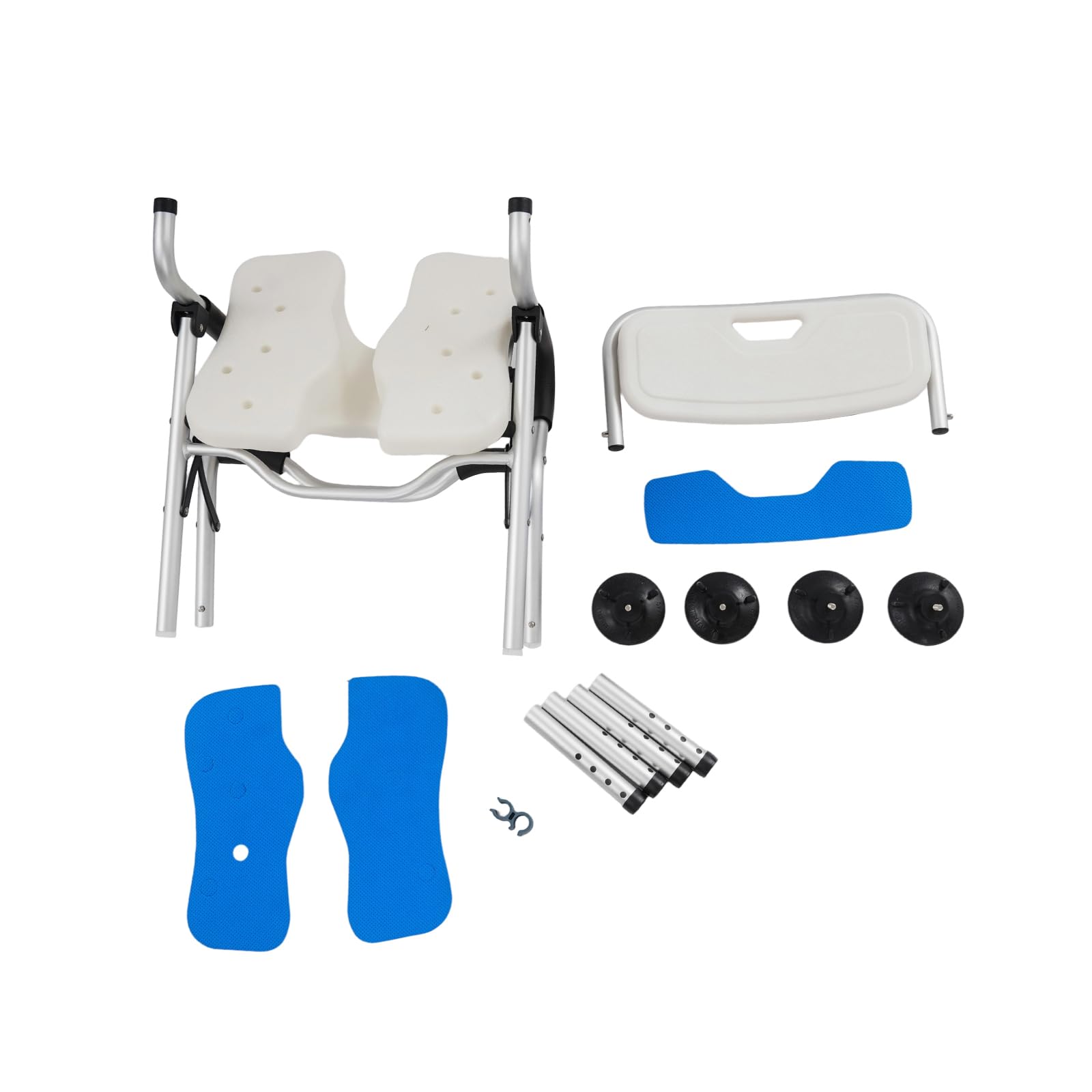 Silla de ducha con reposabrazos y respaldo, silla de baño, plegable, taburete de ducha, altura ajustable 72-79 cm, capacidad de carga de 150 kg (azul)