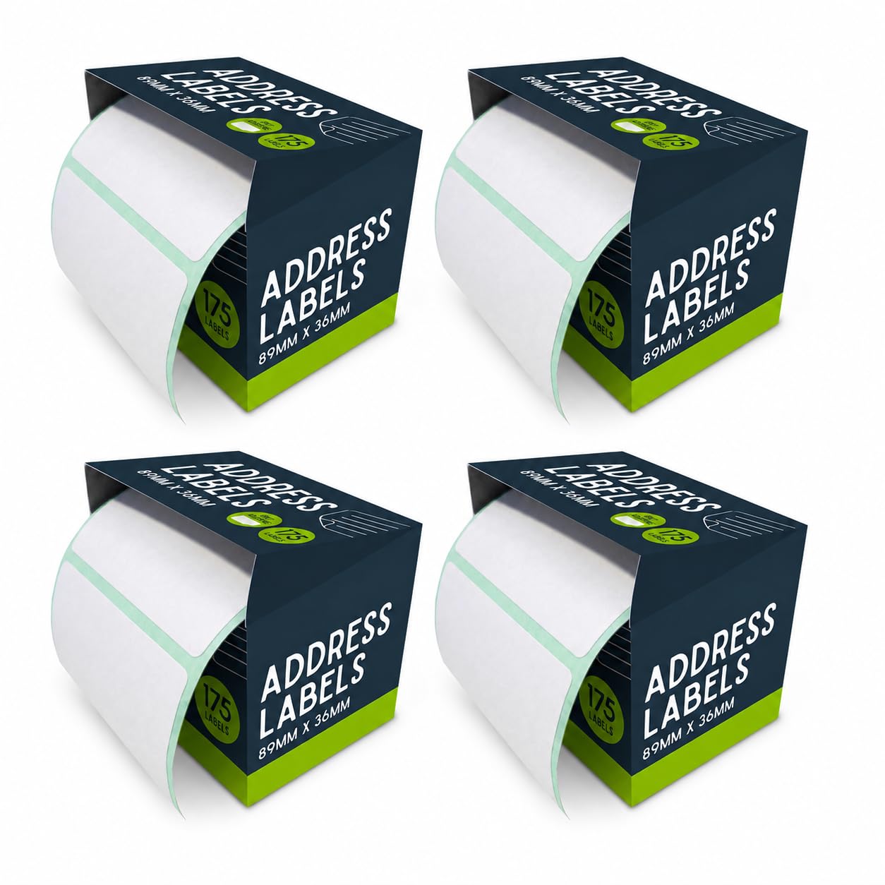 ZOPPER Address Labels on Roll Pack of 4 (700 Total) 89 x 36mm Self Adhesive Parcel, Envelope & Mailing Labels in Dispenser Box – White Sticky Name Stickers for Home, Office, Postage & Organisation