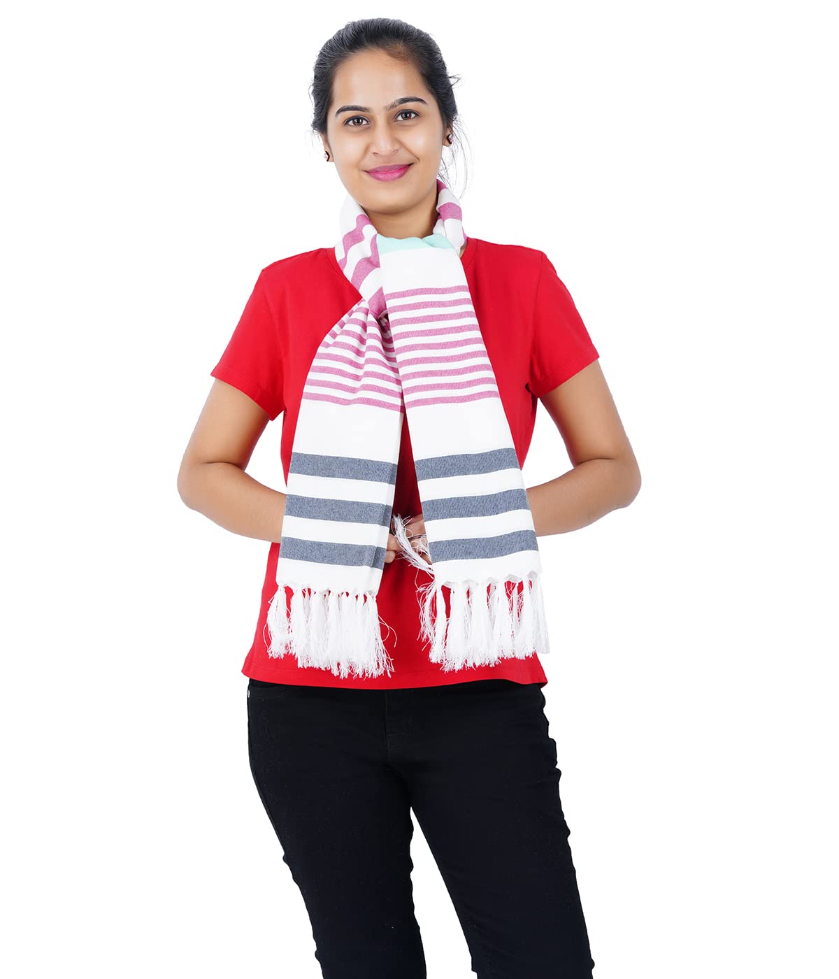BABYFLYi Mothers Breast Feeding Shawl/Nursing Cover Outdoor 360 Protection Feeding Striped Fringed Scarf, Cotton, Multicolour (Pink)-image-45