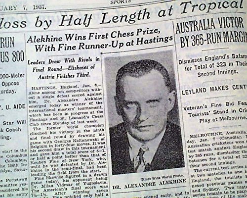 Alexander Alekhine Russian French Chess Grandmaster Wins Tourney 1937 Newspaper The New York Times, January 7, 1937 #TOP10