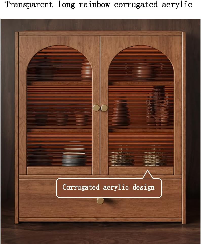 Bamboo Countertop Cabinet with Acrylic Doors, 15.7W x 18.5H x 5.9D inches, Kitchen Storage Display Case with Drawer, Arched Design (Brown)