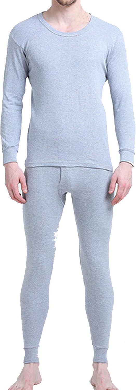 Flygo Men's Long Thermal Underwear Set O-Neck Top and Bottom Base Layer