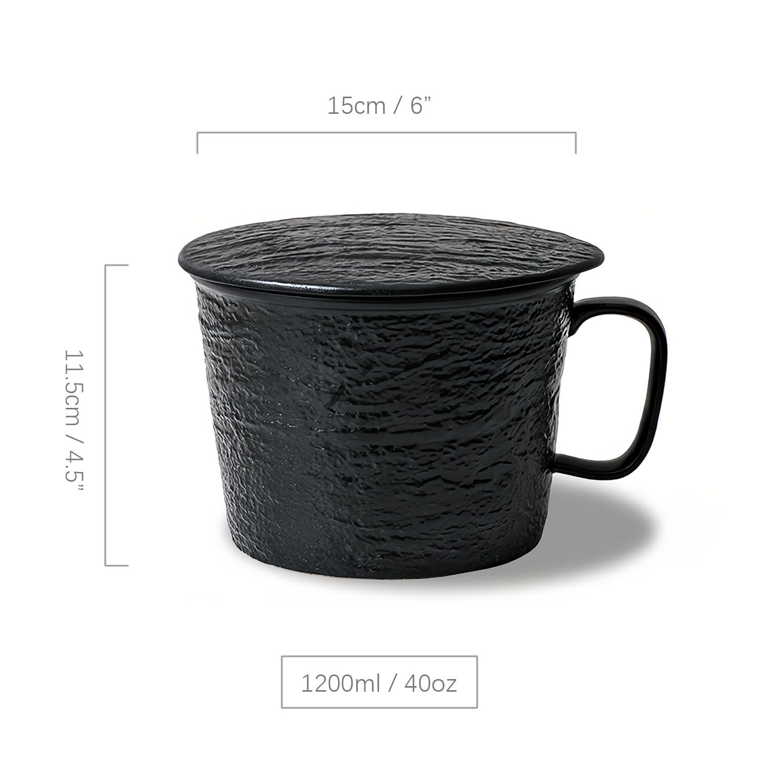 Bol à soupe avec couvercle, 1200 ml, bol à ramen en porcelaine, passe au micro-ondes, pour nouilles instantanées, grande tasse à soupe (noir)