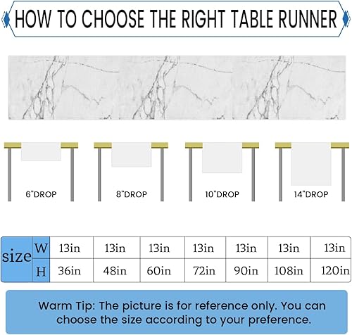 Miniatura 2 de Camino de mesa de mármol blanco, mantel de lino rústico, decoración de mesa de comedor de cocina para decoración de fiesta del hogar, 13 x 48