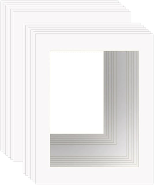 ZBEIVAN 11x14 White Picture Mats for 8.5x11 Pictures with Core Bevel Cut Frame Mattes - Pack of 12