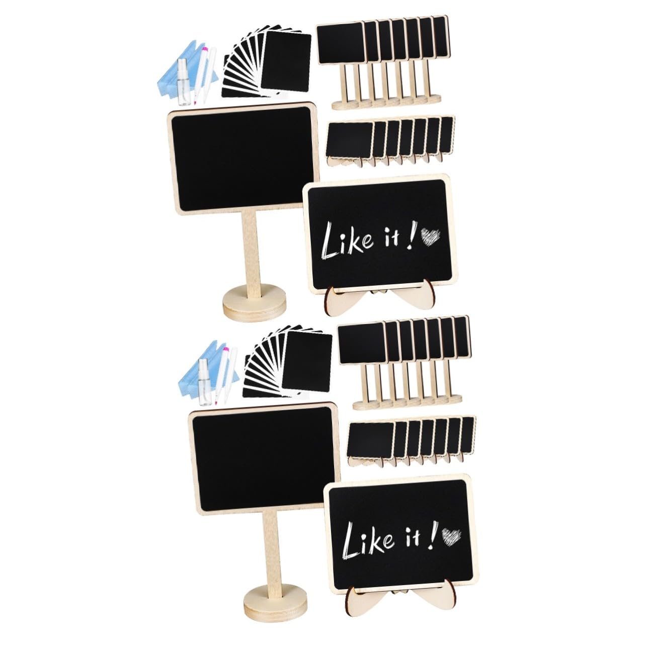 Angoily 2 Ensembles Mini Ardoises Rectangulaires Bois avec Support Étiquettes Effaçables pour Buffet et Fêtes Lot de Tableaux Noirs avec Craies et Stickers Décoration et