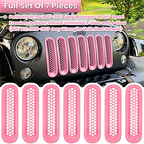 E-Cowlboy 7Pcs Front Grill Mesh Inserts Clip-In Grille Guard For 2007-2017 Jeep Wrangler Jk Jku Sport Freedom Rubicon Sahara Unlimited (Matte Pink) #TOP1