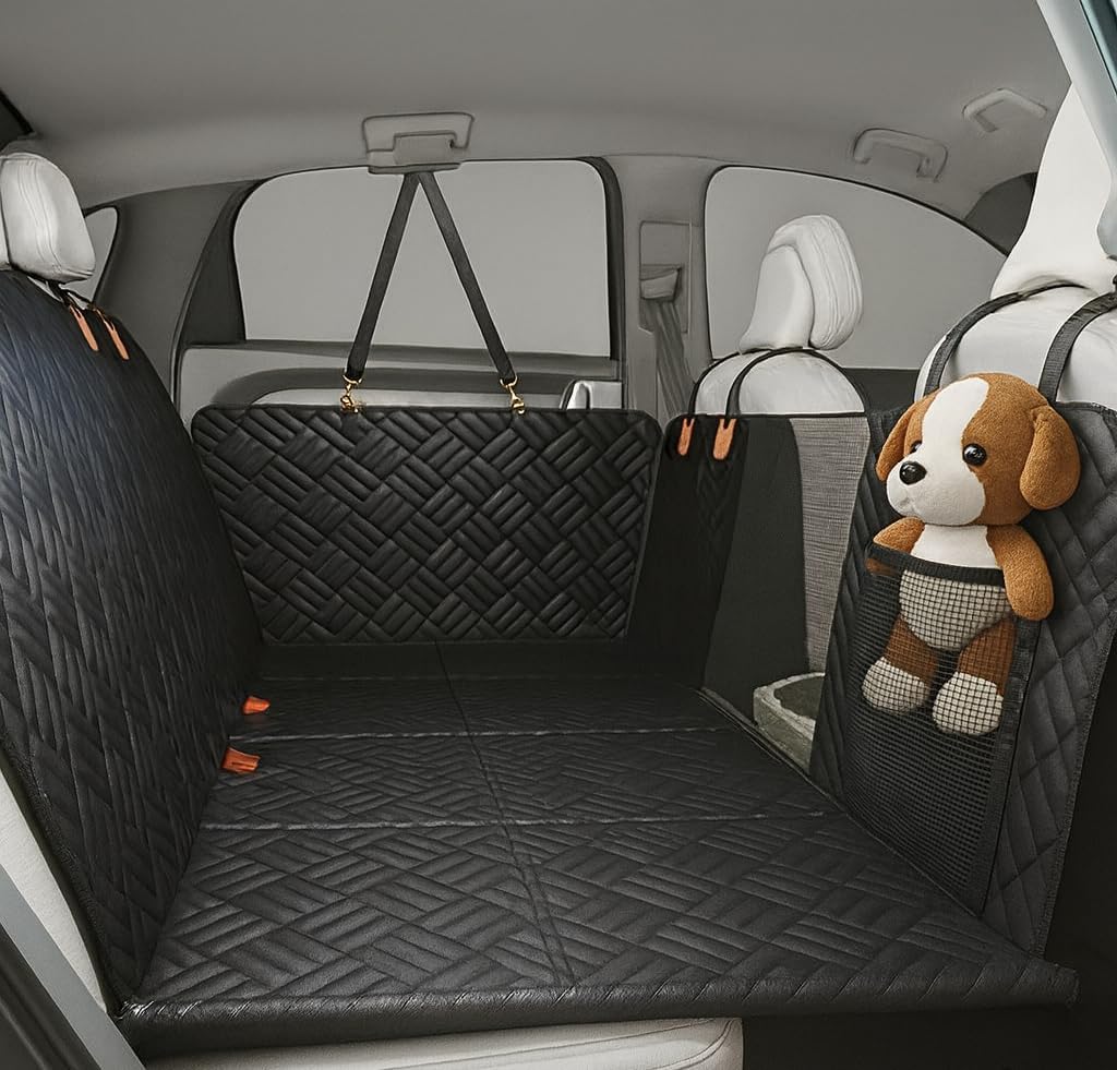 PU Leather Pattern Print, Back seat Hard Bottom Dog Hammock, Dog Car Seat Cover for Back Seats with Hard Bottom, Waterproof Hammock for Cars, Trucks, & SUV, Holds 400lbs