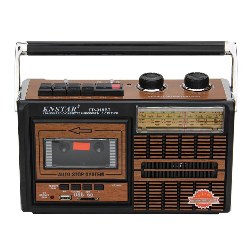Grabadora de Banda múltiple portátil con diseño de Grano de Madera, grabadora de música con Bluetooth, FM, inserción de Tarjeta for Personas Mayores, máquina de Cinta magnética de Alto Volumen