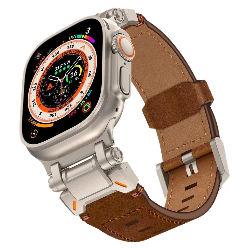 Bracelet iWatch Series 1 2 3 42 mm en cuir véritable marron et titane élégant