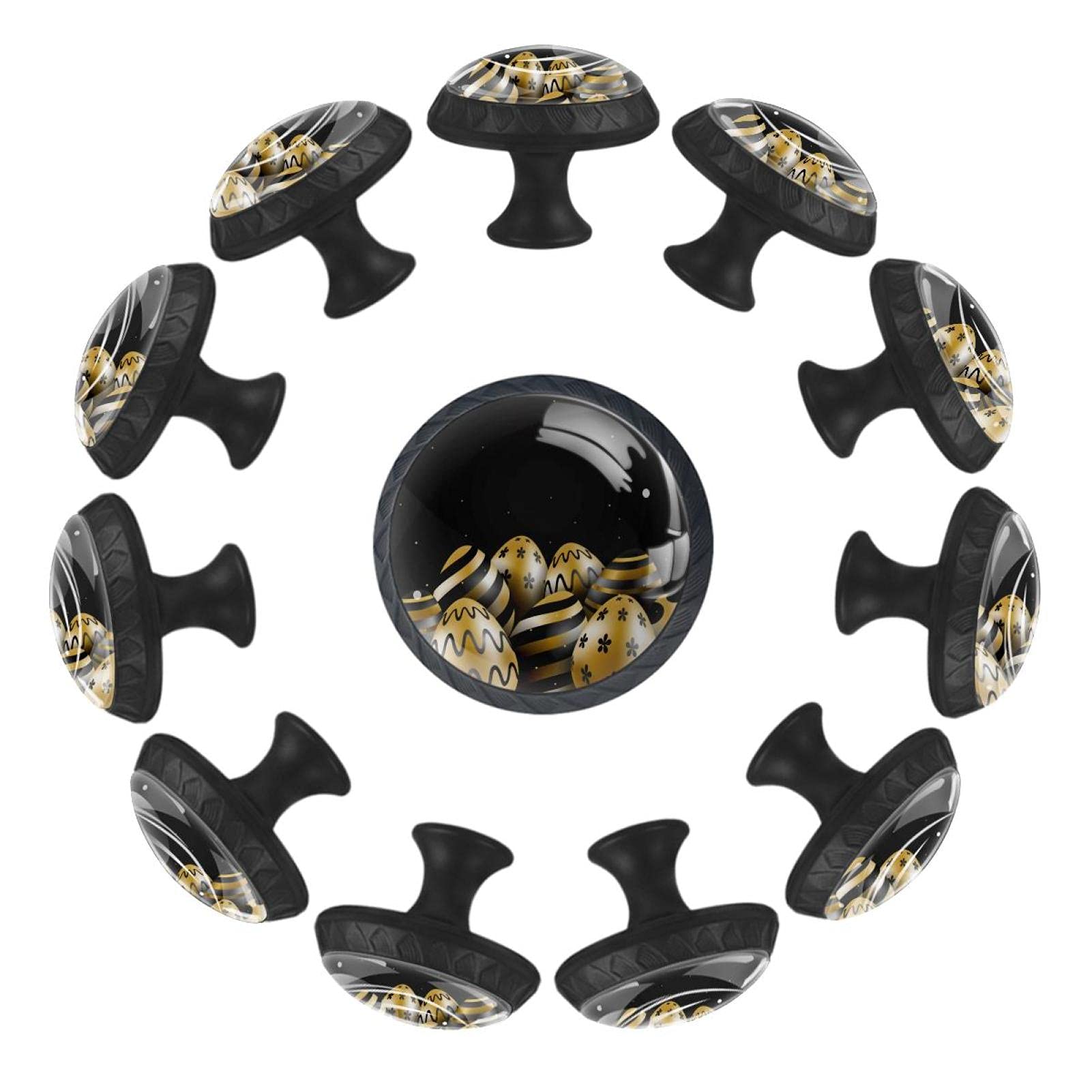 Boutons de tiroir ronds dorés Happy Easter pour commode en lot de 12