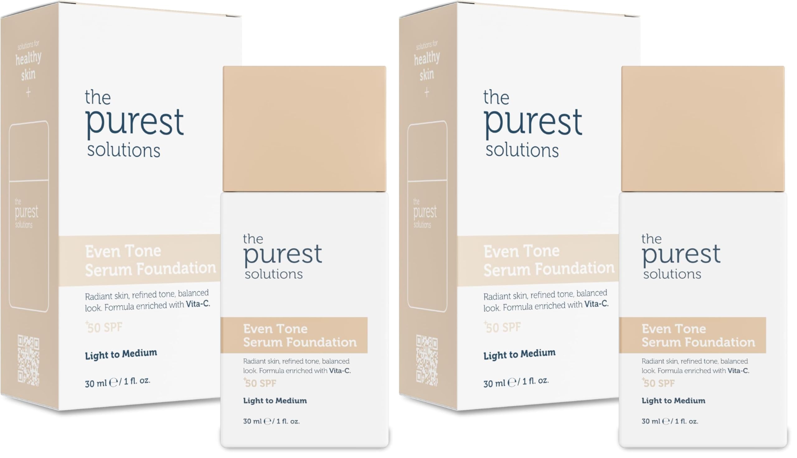 The Purest Solutions Cilt Tonu Eşitleyici & Leke Karşıtı Serum Fondöten SPF 50, 30 Mililitre – Açık/Orta Ton (2 paketi)