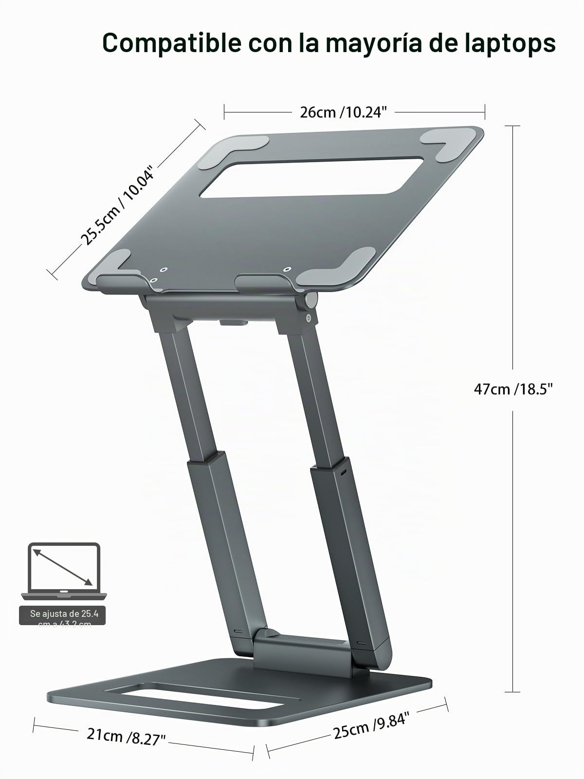 tounee Soporte PC Portátil, Soporte Ergonómico para Computadora, Altura Ajustable de 2.1"a 21", hasta 22 Libras, Compatible con MacBook, Todas Las computadoras Portátiles de 10-17 Pulgadas, Gris