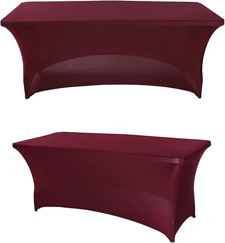 Miniatura 1 de Paquete de 2 manteles de 8 pies de elastano, ajustables, rectangulares, elásticos para bodas, fiestas, eventos y compromisos, 96 pulgadas de largo x
