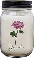 Personalized Birth Month Flower Farmhouse Candle Jar - Custom Name, Date, Birth Flower & Message, Lakeside Rain Scent, 50-60 Hr Burn, Made in USA