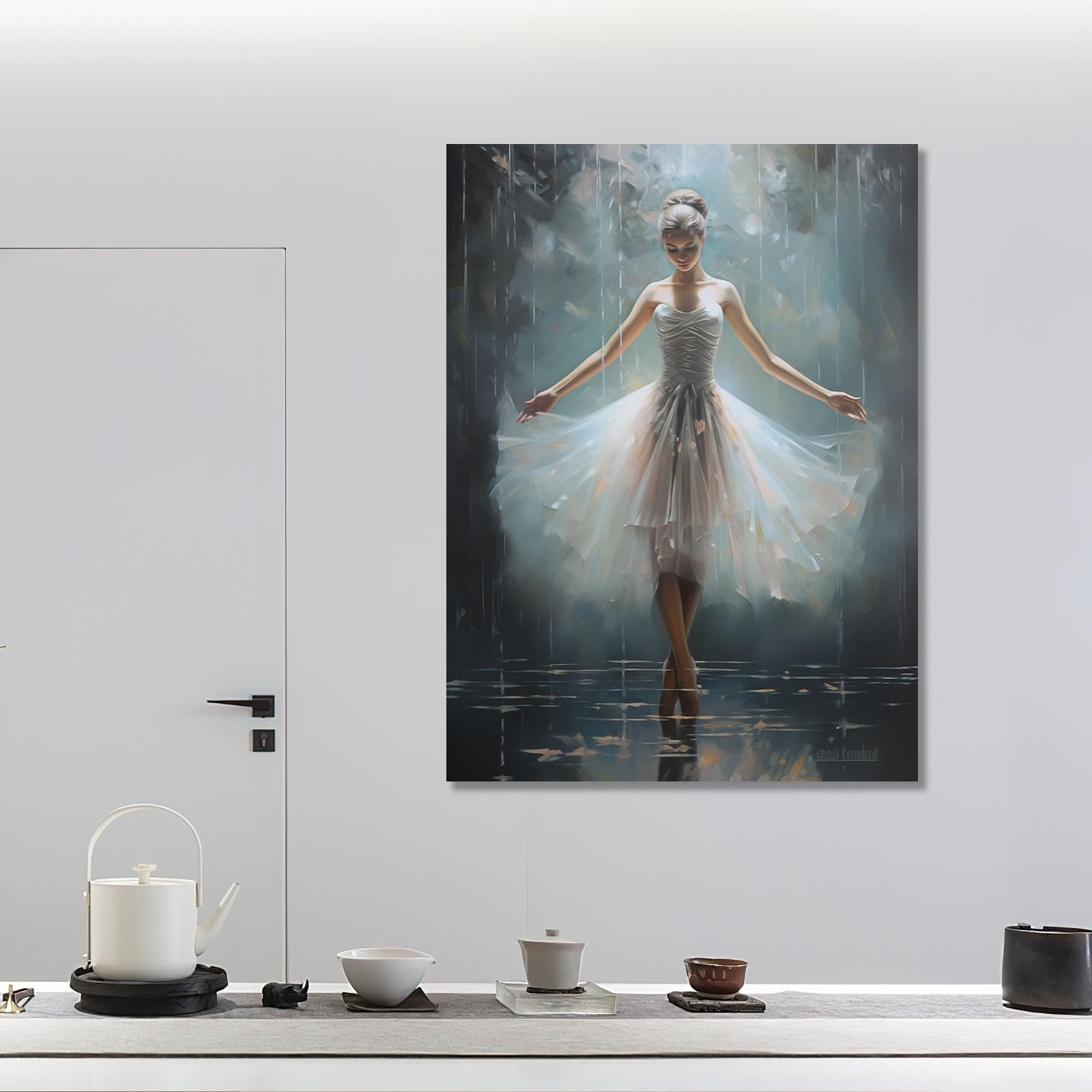 Decorazione da parete per danza, bellissime ballerine, tutù bianco, opere d'arte moderna e contemporanea per camera delle ragazze, decorazione da parete per balletto, 80x120 cm/31x47 in con cornice