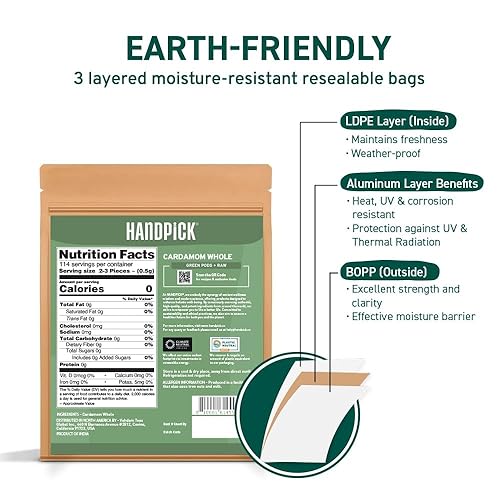 Vista 2 de SPICE TRAIN - Vainas de cardamomo verde orgánico de la India (3.53 onzas), de 5/16 pulgadas de largo, elaichi, rico en vitamina A y antioxidantes