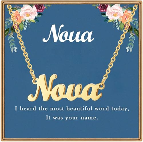 Ldurian Valentine's Day Gifts Name Necklace Name Pendant Necklace Christmas Gifts 14K Gold Dainty Name Plate Necklaces Birthday Jewelry Gift for