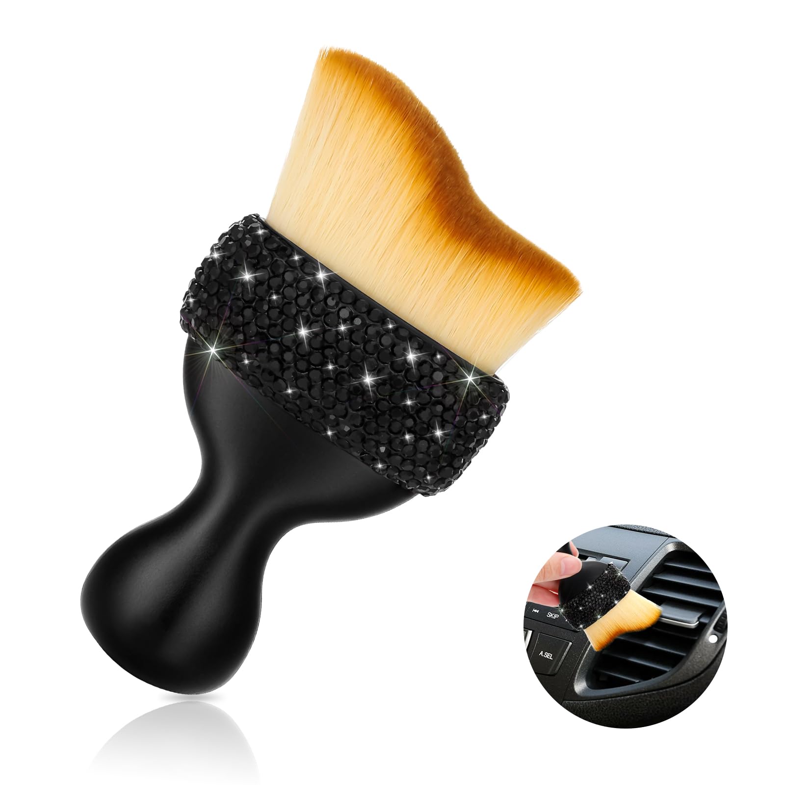 SAVORI Car Detailing Brush Tools Bling Interior Dust Brush, Soft Bristles Detailing Brush Dusting Tool for Automotive Dashboard Air Conditioner Vents Leather Computer Scratch Free (Black)