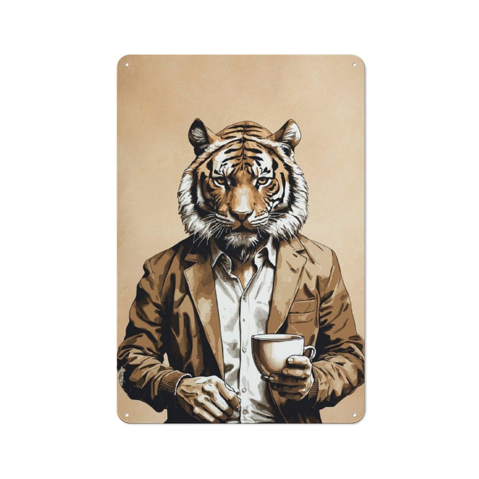 Junmoney Coffee Tiger For Garden Room Or Summerhouse, Retro Tin Sign 30X20cm, Suited To Wall Displays In Garden Rooms And Summerhouses