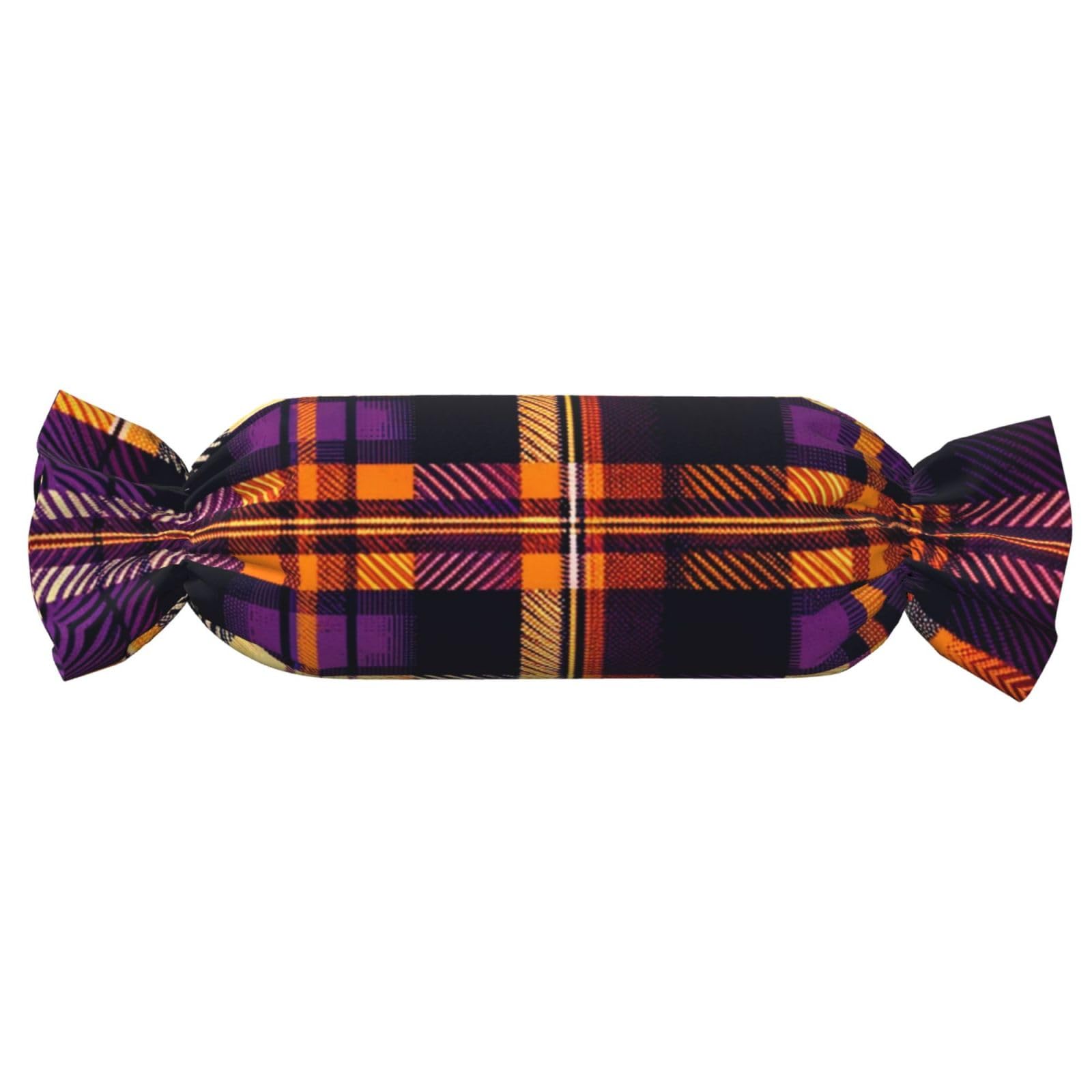 Augenstern Candy-Shaped Pillow with Insert Orange-Purple-Tartan Candy Tube Cushion with Filling