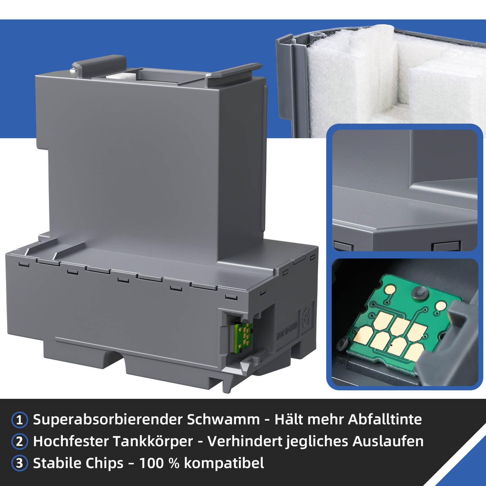 Spaceink T04D1/T04D100 - Caja de mantenimiento compatible con impresoras Epson ET-15000 ET-4750 ET-3750 ET-4850 ET-3850 ET-3700 ET-4856 ET-5150 ET-5170, caja de mantenimiento C13T04D111 00 Restt