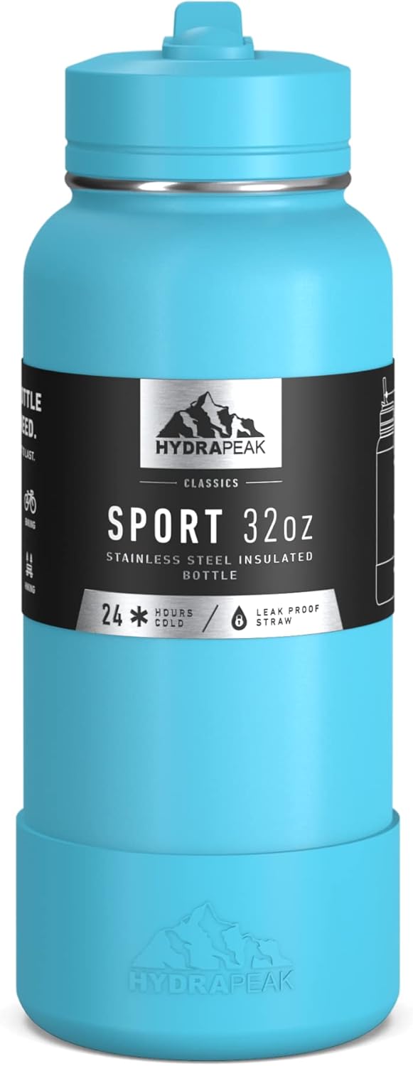 Hydrapeak 32oz Sport Insulated Water Bottle with Straw or Chug Lid
