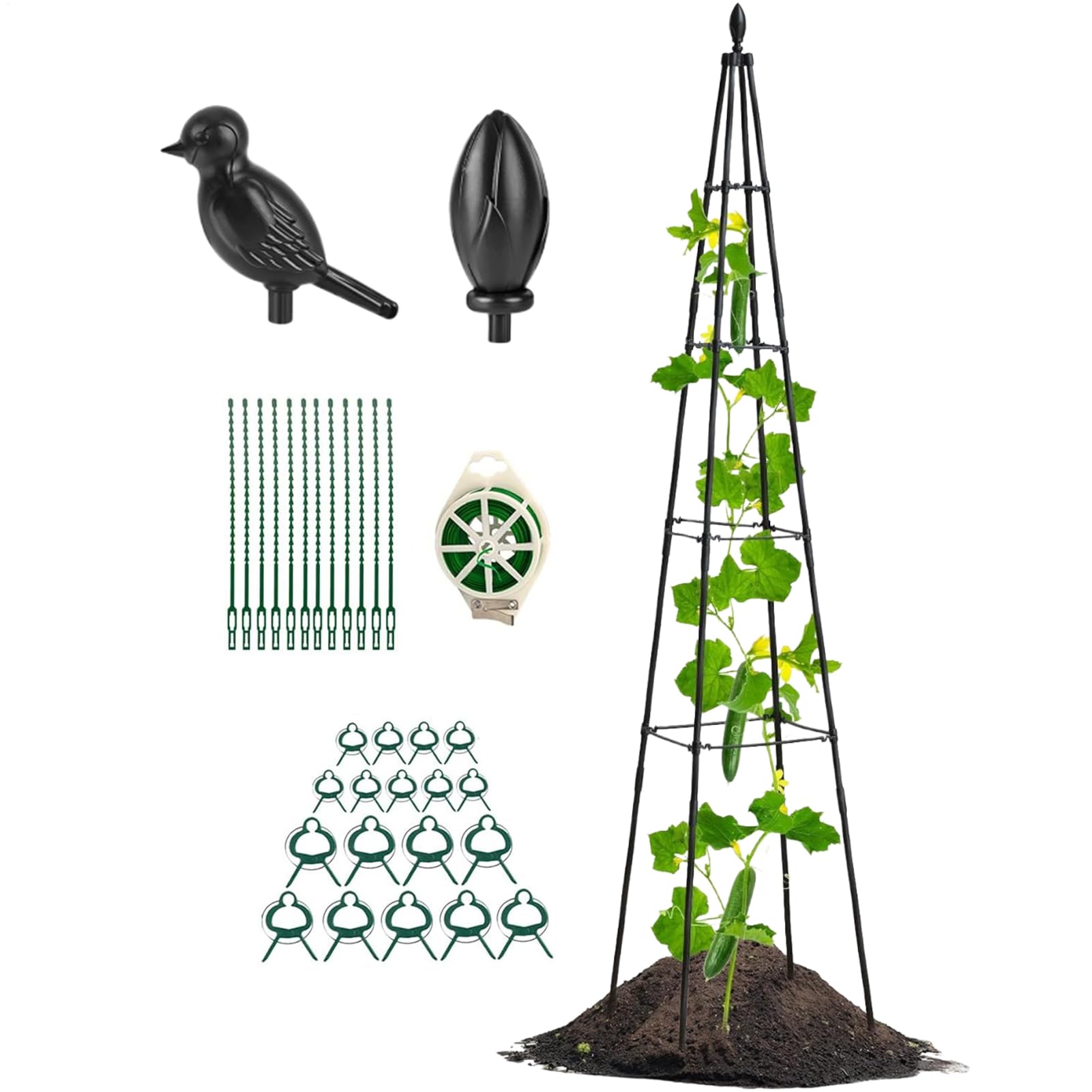Grand treillis pour grimpantes – Support obélisque | Treillis de jardin en métal de 160 cm avec accessoires | Cadre réglable robuste pour vignes/légumes/fleurs/fruits/cour extérieure et