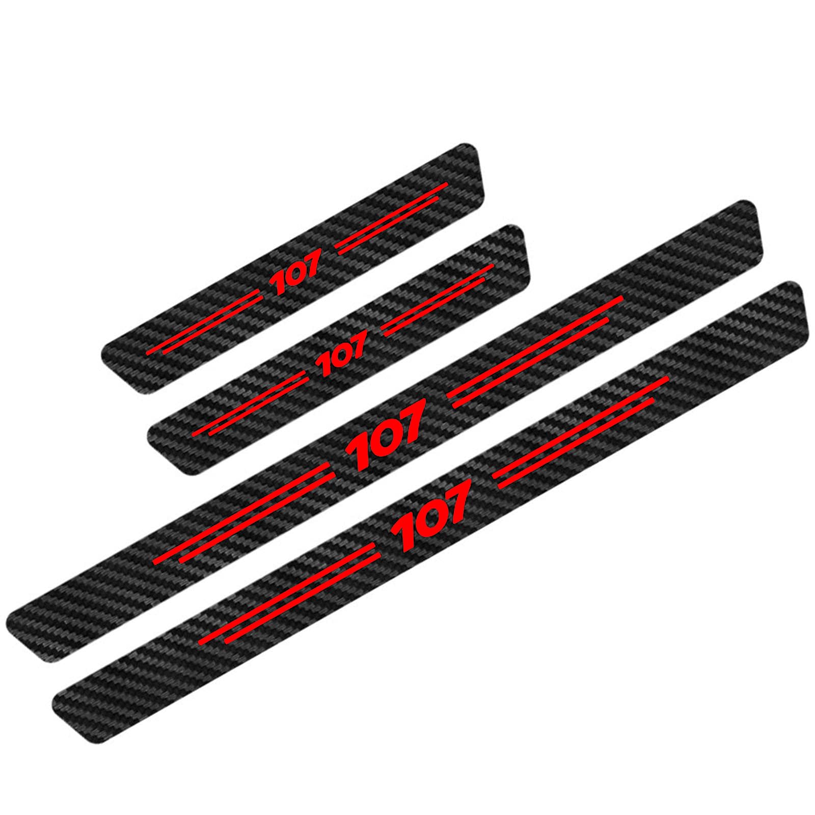 Jymlov 107 Red 4Pcs Car Door Sill Protector Strips Carbon Fiber Threshold Protective Film Kick Plate Cover Sticker For Peu-Geot Car Accessories,
