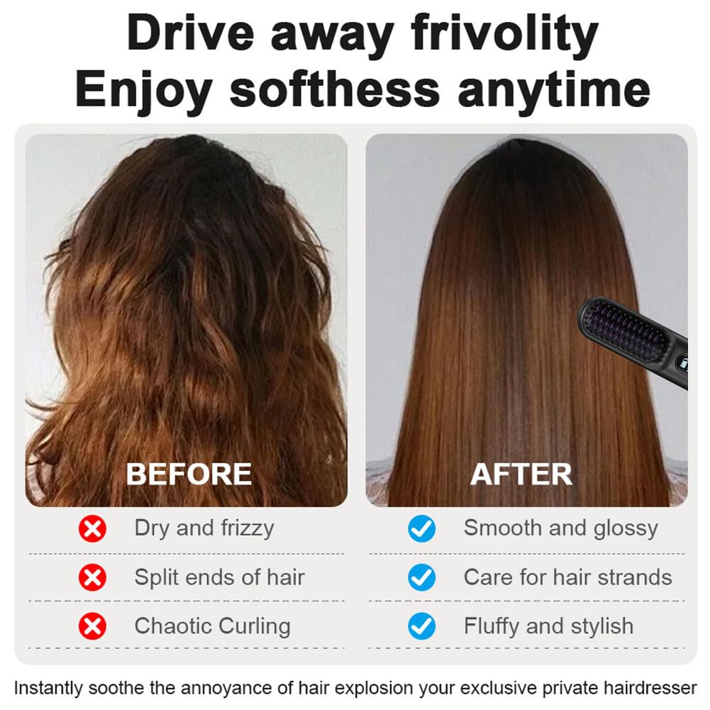 Spazzola per Capelli Elettrica, Spazzola Lisciante Senza Fili, Ricaricabile, Spazzola Riscaldante, per Donne e Uomini Senza Fili con display a LED, 3 Livelli di Temperatura per Lisciare e Arricciare