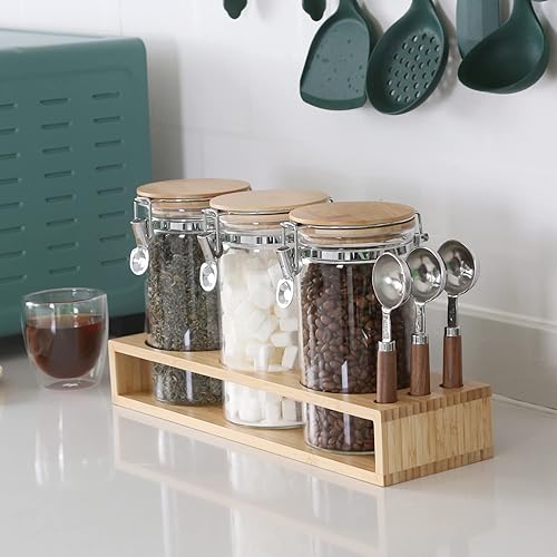 Miniatura 4 de KKC HOME ACCENTS Recipientes de vidrio con tapas herméticas con bisagras y cucharas, recipientes de almacenamiento de vidrio sellado para granos de