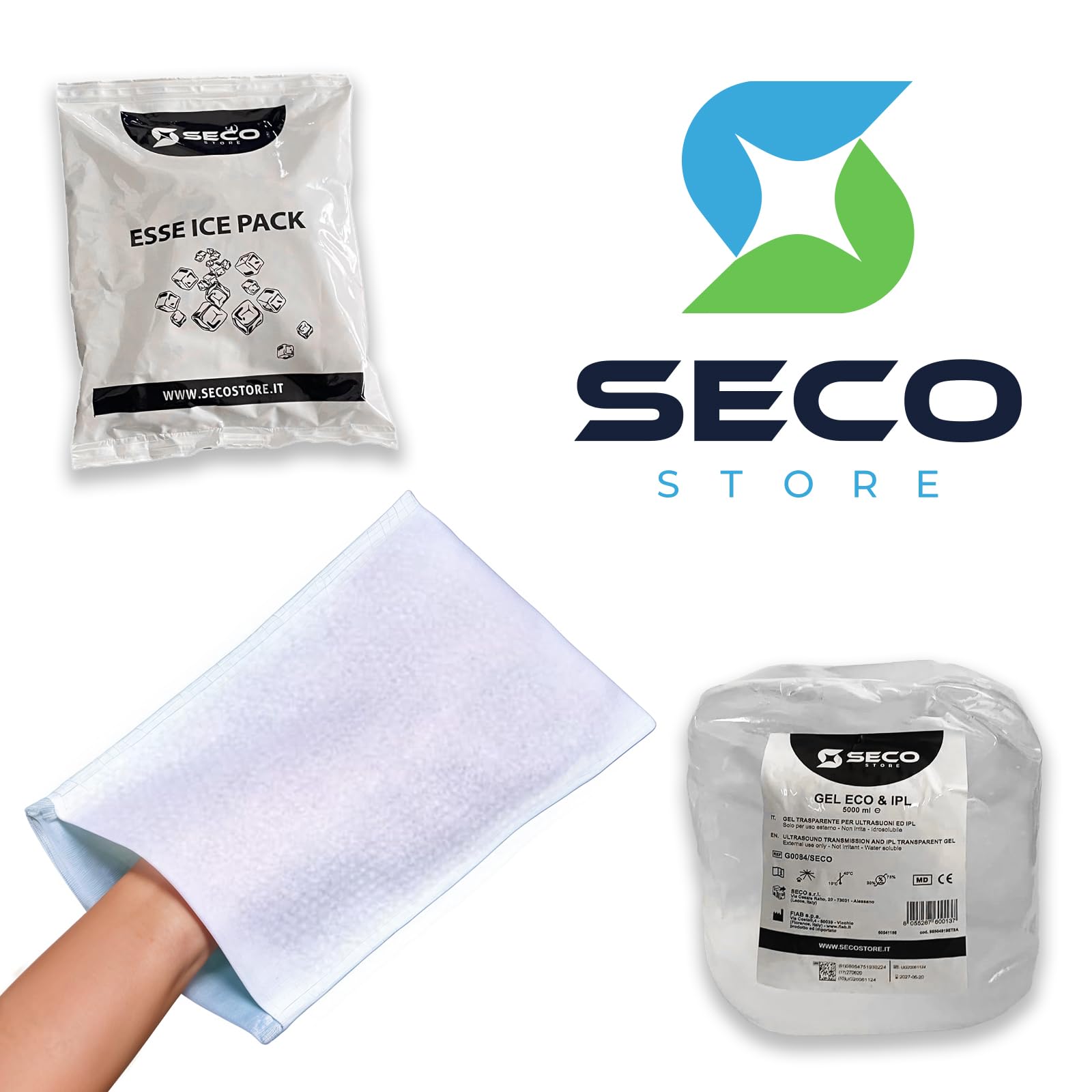 SECOSTORE Gel Conduttore Trasparente, Ultrasuoni Ecografia ECG Luce Pulsata, Ipoallergenico | Confezione 5 litri + Dosatore 250 ml
