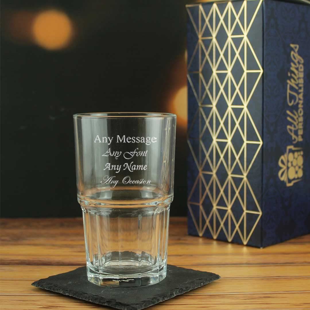 Vaso de hiball endurecido personalizado grabado de 295 ml, cualquier mensaje para cualquier ocasión, como cumpleaños, bodas, Navidad, Pascua, graduación, grabado en el Reino Unido
