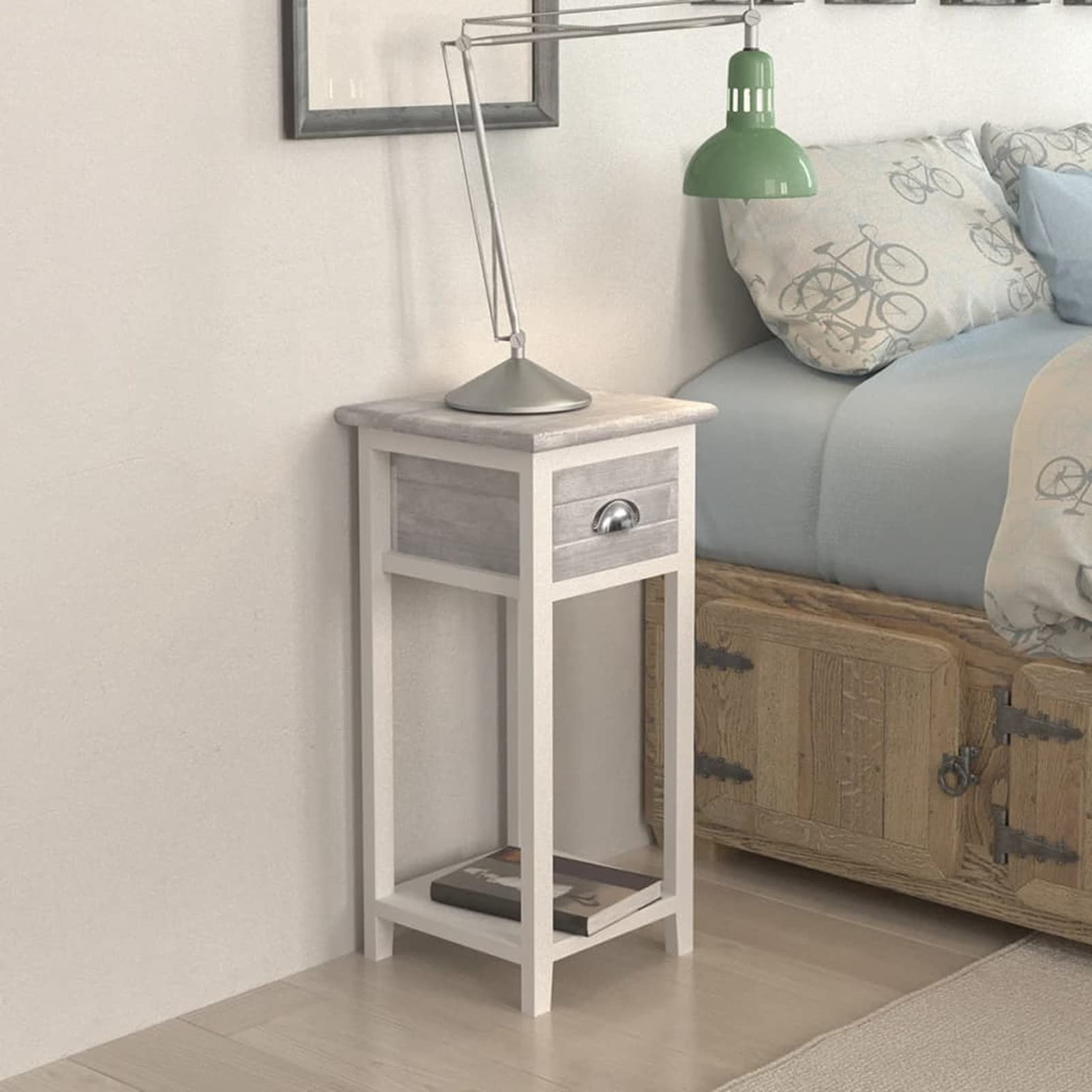 Iiaky Mesita de Noche con 1 cajón Gris y Blanca mesillas de Noche Dormitorio mesitas de Noche mesinhas de cabeceira