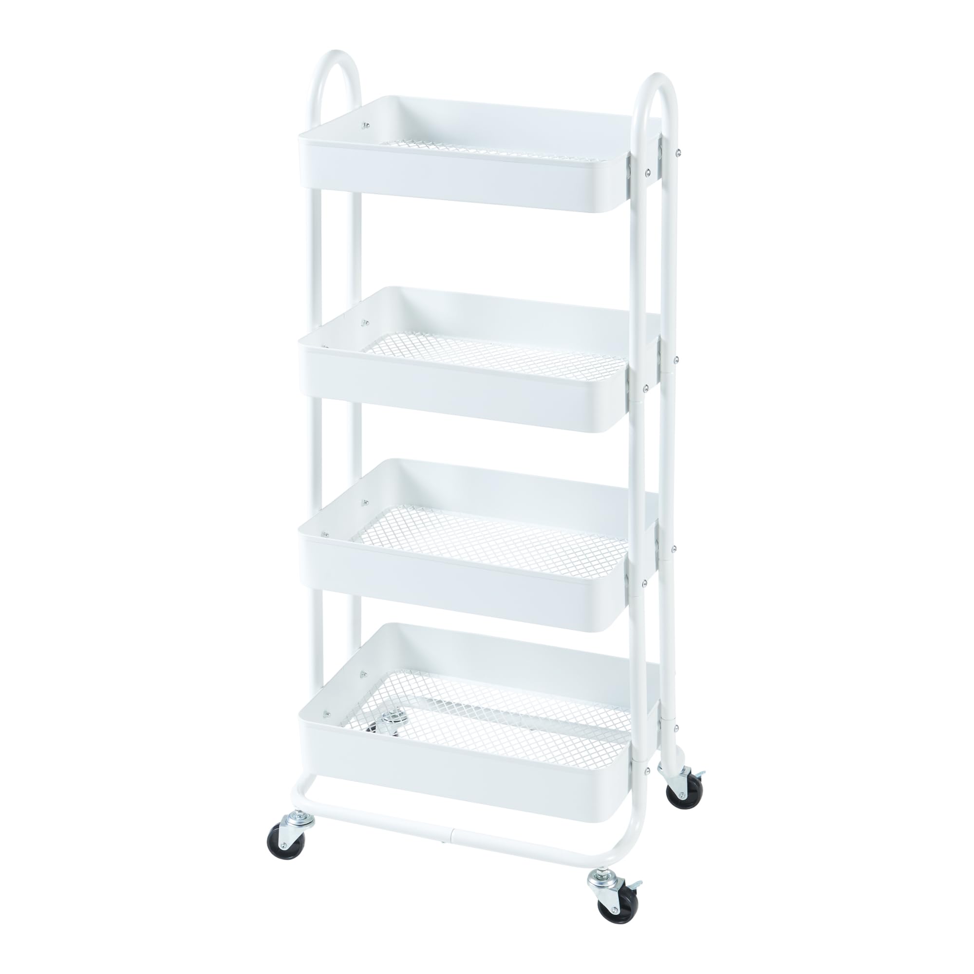 [en.casa] Carro de Servicio con 4 Cestas Estantería de Baño con 4 Ruedas Carrito de Cocina Multiusos Versátil Resistente Acero 104 x 46 x 35 cm - Blanco Mate