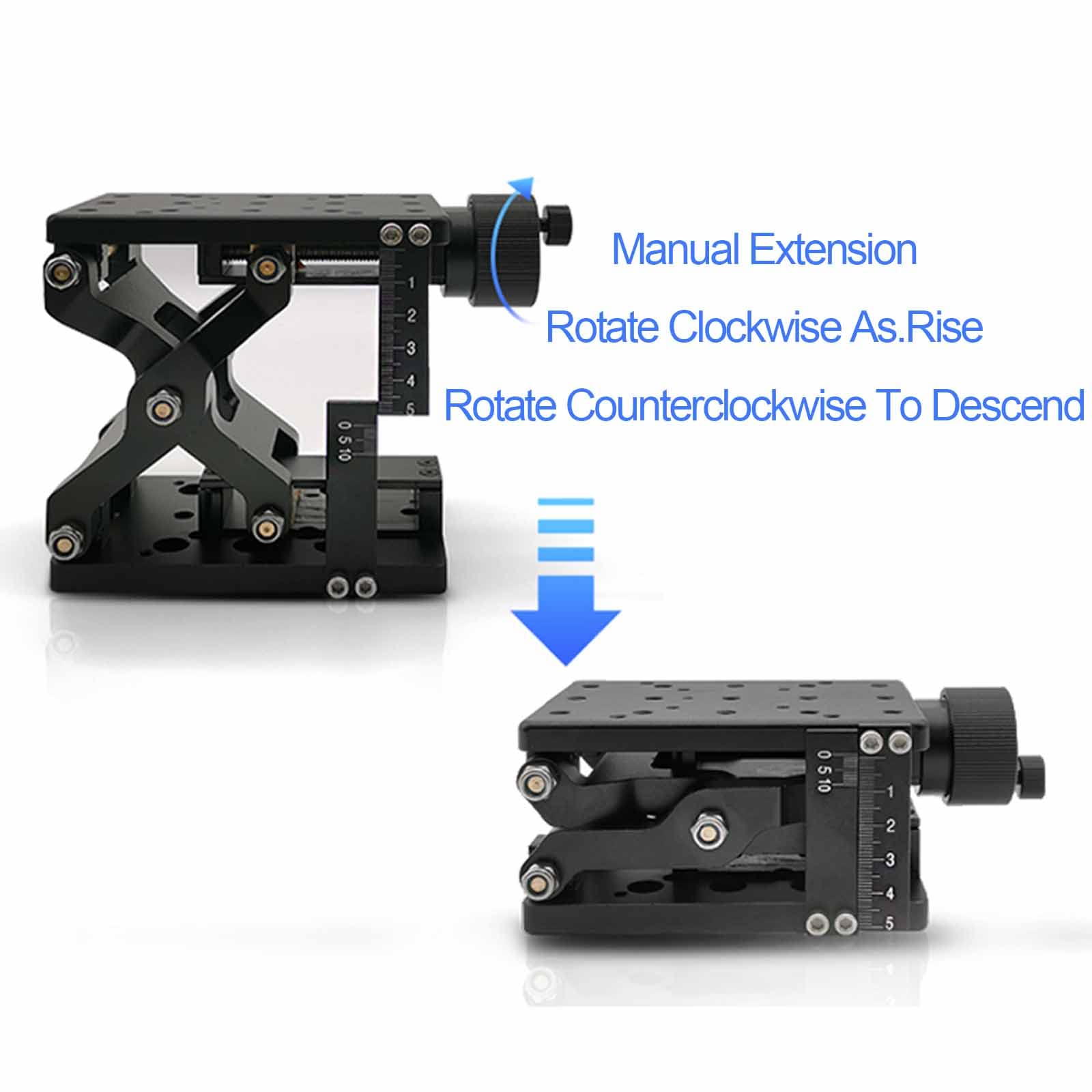 Plataforma de elevación manual, etapa de elevación deslizante óptica de 60 mm de alto con regla de escala, elevador de gato de laboratorio de precisión para un desplazamiento preciso y ajuste de