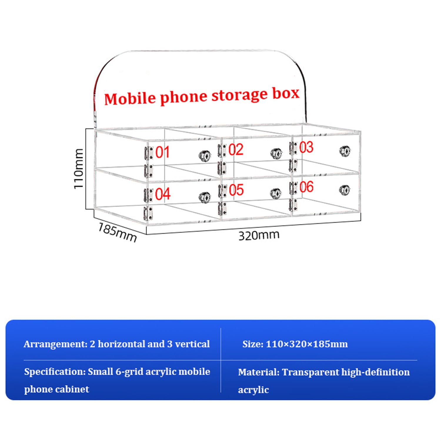 Caja De Almacenamiento De Teléfono De Acrílico Con 6 Ranuras Transparente Para Montaje En Pared Con Cerraduras Y Les. Armario Portátil Para Teléfono Móvil Para El Hogar Y La Oficina. Elee Y