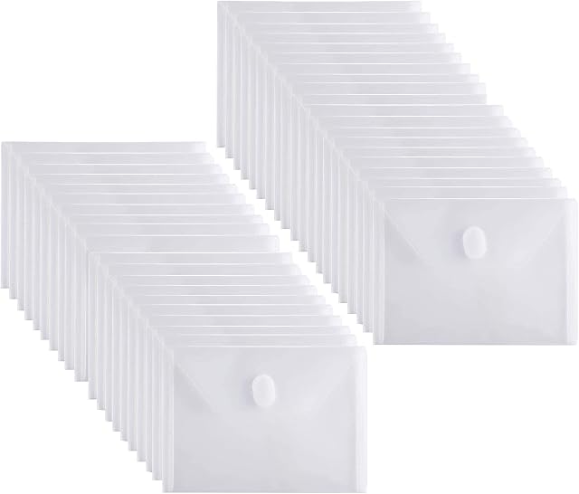 YESSART 5x7 Small Plastic Envelopes Hook Loop Closure Receipt Storage Holder 40 Pack