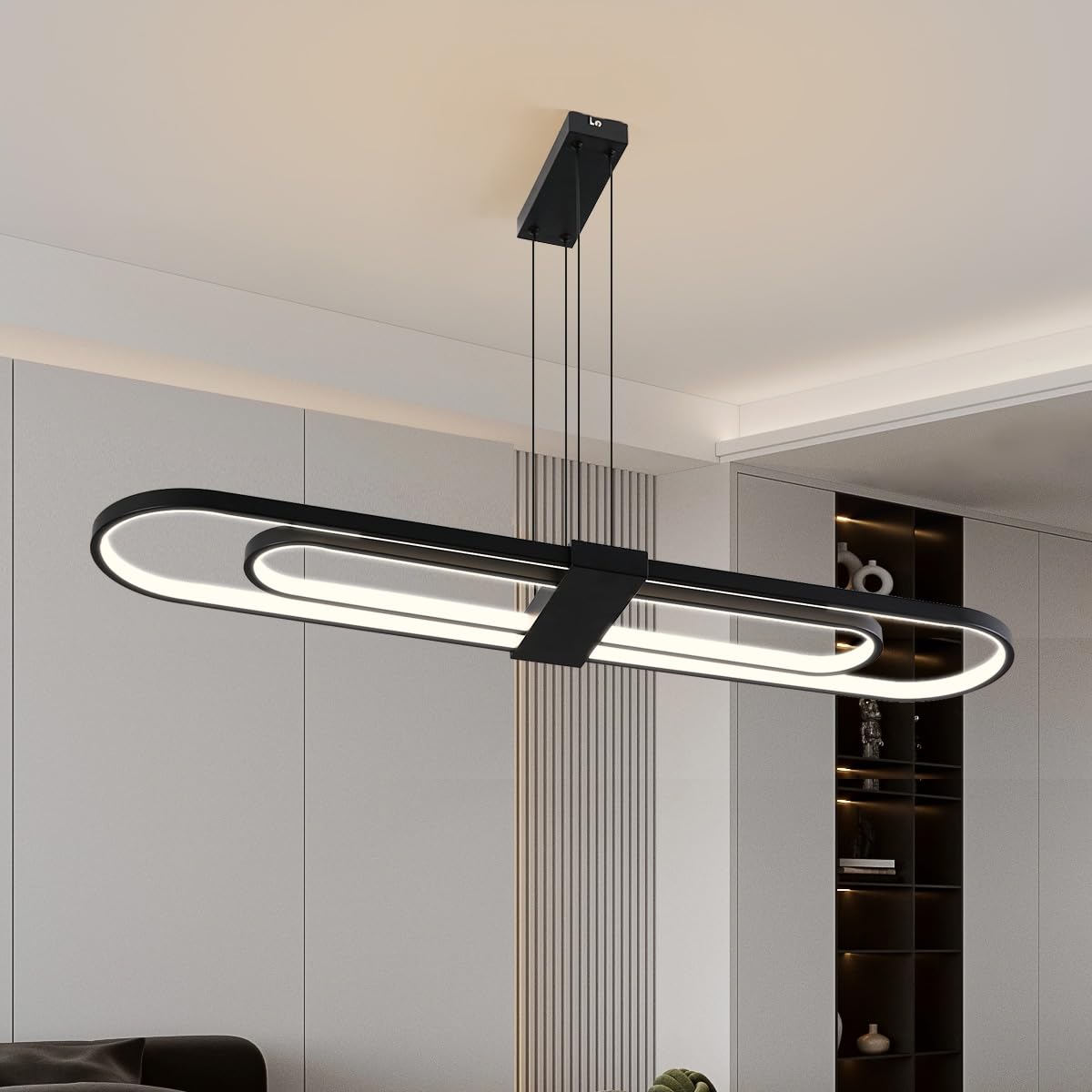 Modernos LED Lampara Colgante Isla Cocina Ovalado,Infinitamente Regulable Doble Anillo DiseñO Candeeiro Teto Suspenso LáMpara ,Altura Ajustable Lineal Lamparas Comedor Colgantes Sala Pasillo Oficina