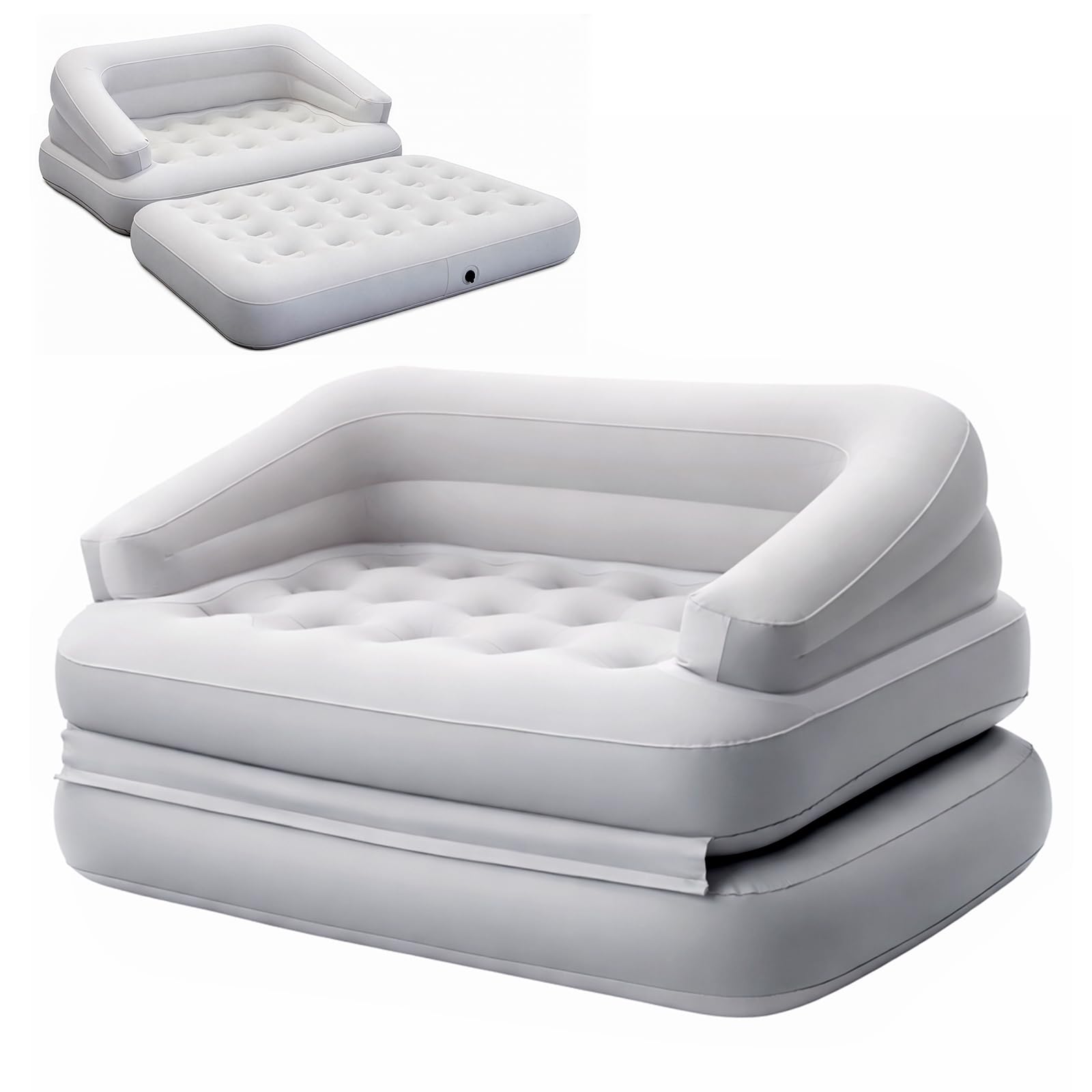 GreenWhim Inflatable Sofa Bed Fold Out Air Chair Bed, 2 in 1 Folding Air Mattress with Backrest and Armrests, Flocked Surface, Compact Guest Bed for Living Room Small Flat