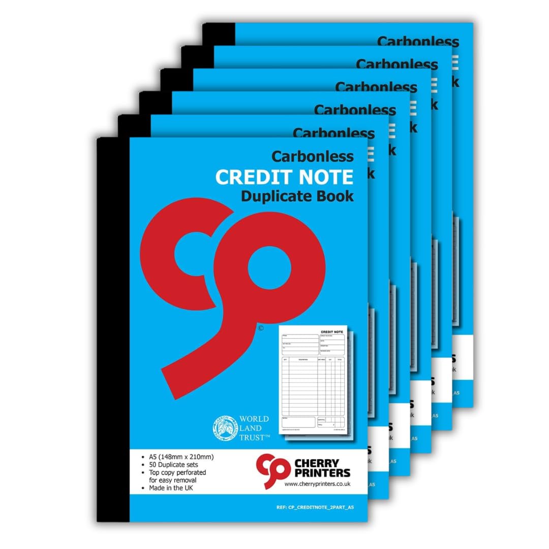 Cherry Printers | Credit Note Carbonless Duplicate A5 | 50 Sets | 6 Pack
