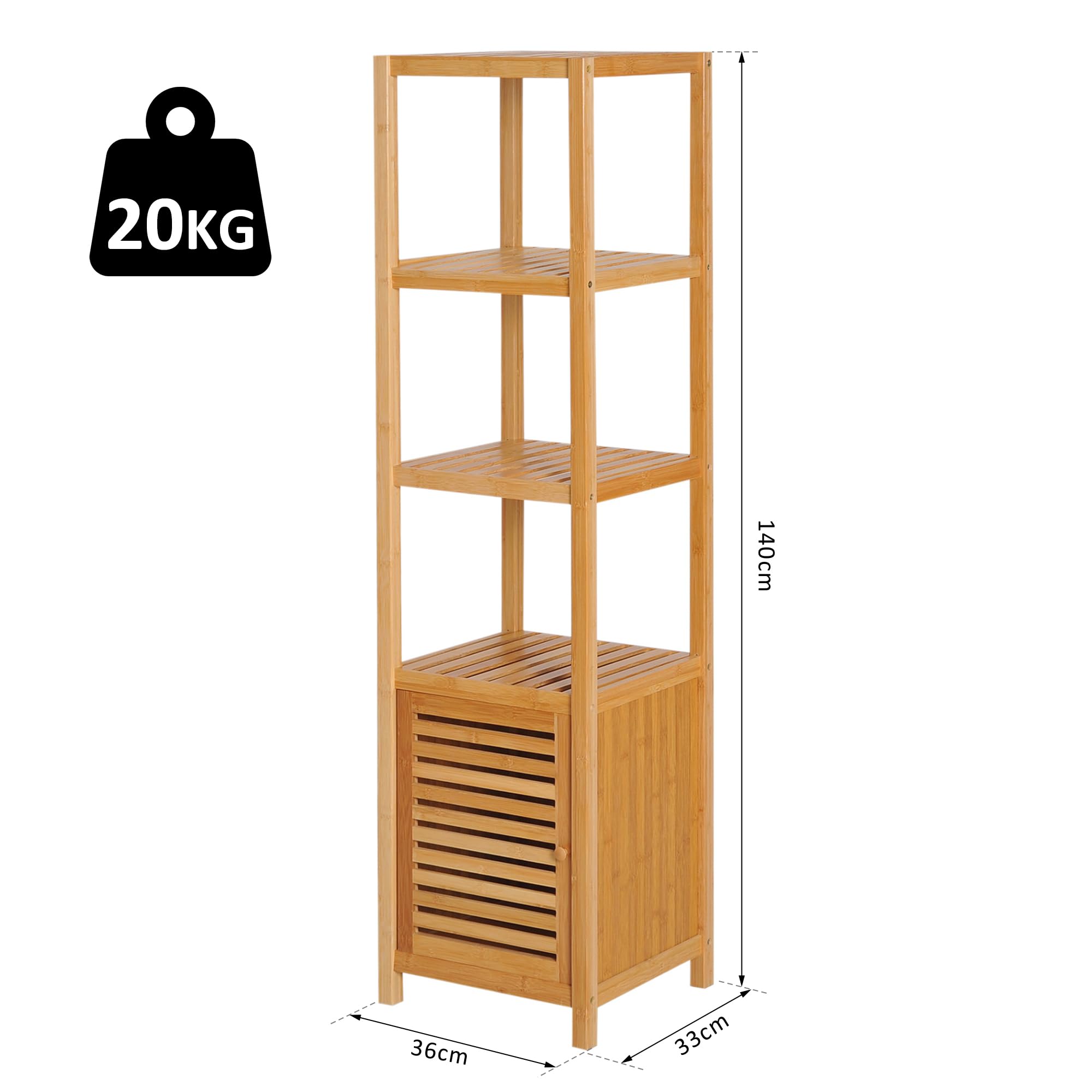 HOMCOM Meuble Colonne Rangement Salle de Bain 36L x 33l x 140H cm Bambou