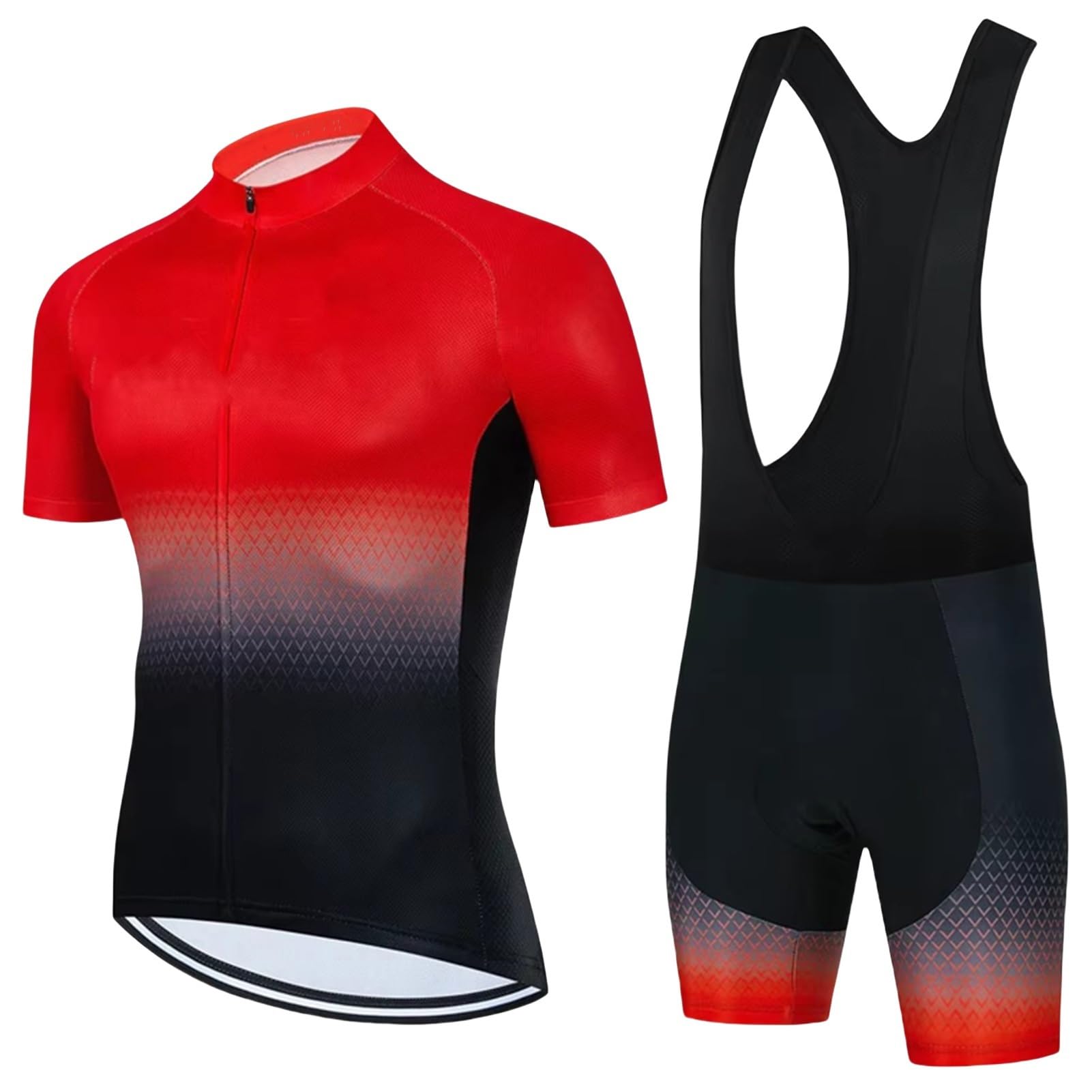 Conjunto Ropa Ciclismo Hombre Mono de Ciclismo Profesional para Hombre MTB Maillot Bici Manga Corta＋Pantalones Cortos 19D Gel Acolchado Maillot para MTB(Red-1,XXL)